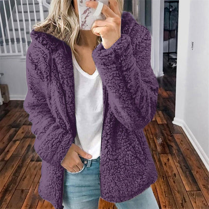 Damen-Teddyjacke mit Kapuze und Reißverschluss für kühle Tage, Ansicht 10