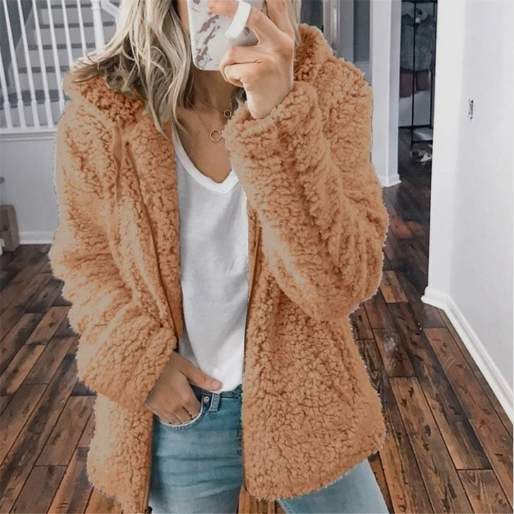 Damen-Teddyjacke mit Kapuze und Reißverschluss für kühle Tage, Ansicht 14