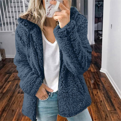 Damen-Teddyjacke mit Kapuze und Reißverschluss für kühle Tage, Ansicht 15