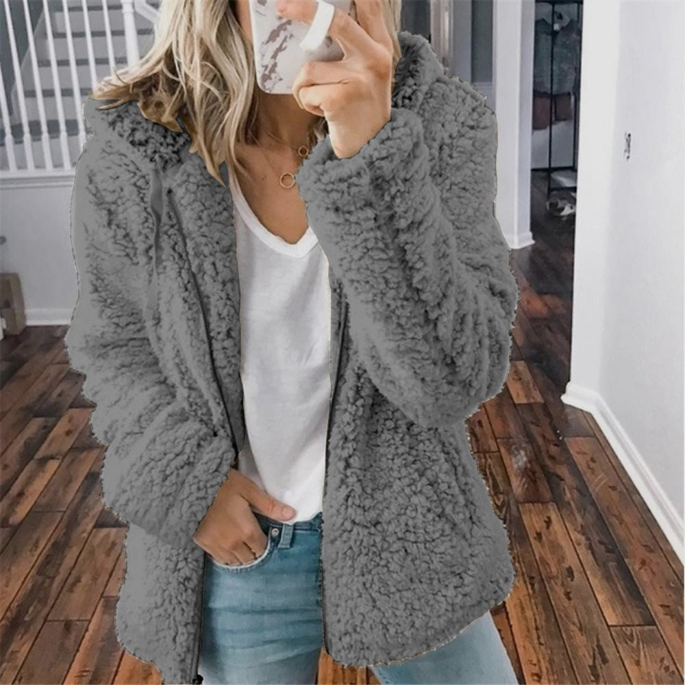 Damen-Teddyjacke mit Kapuze und Reißverschluss für kühle Tage, Ansicht 17