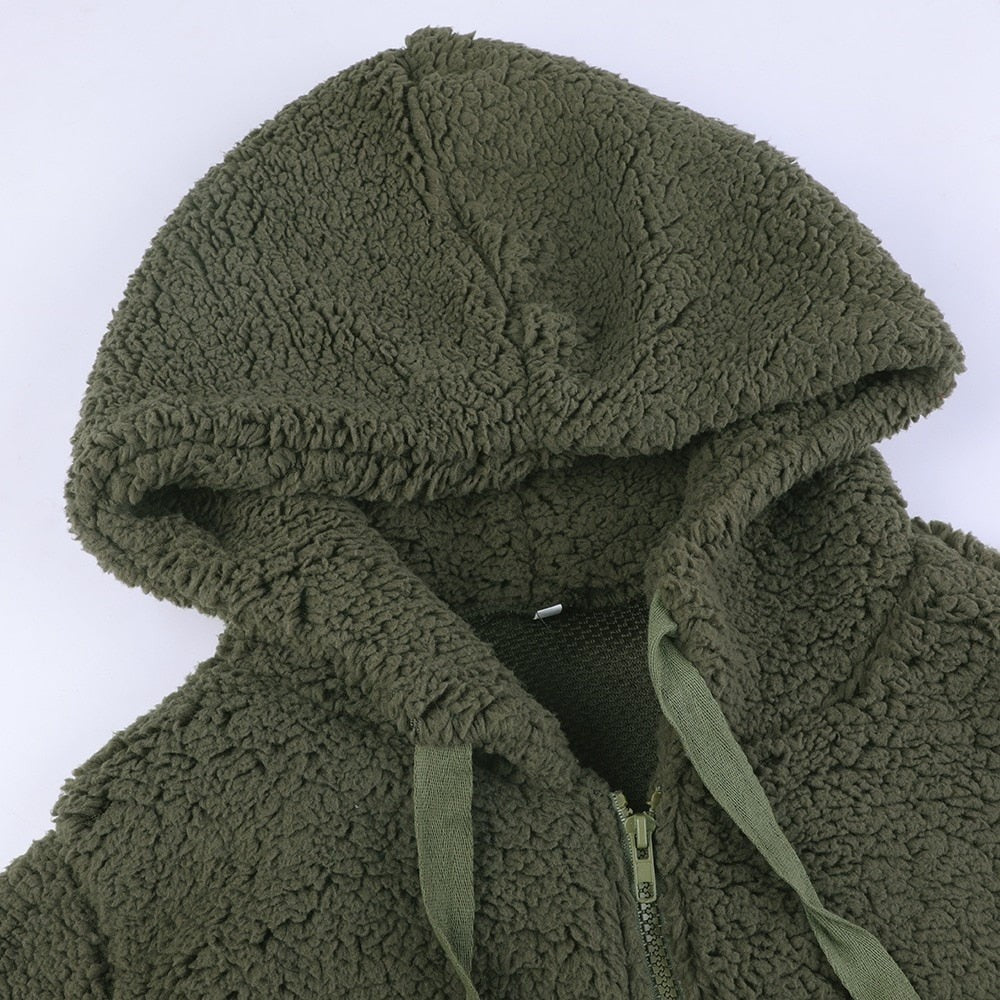 Damen-Teddyjacke mit Kapuze und Reißverschluss für kühle Tage, Ansicht 18