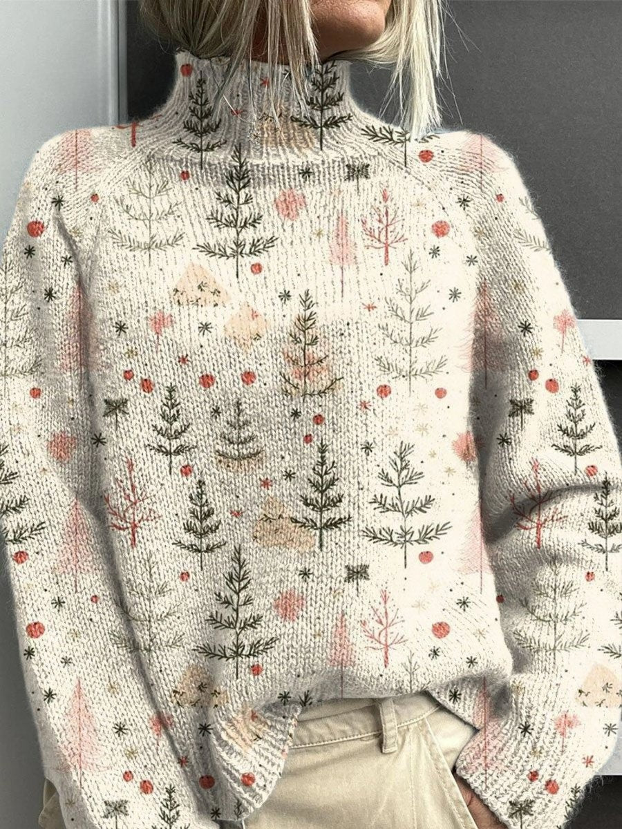 Damen-Weihnachtspullover mit Tannenbaum-Muster, Rollkragen und lockerer Passform in Mehrfarbig