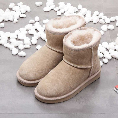Damen-Winterboots aus Leder mit warmem Futter in Knöchelhöhe zum Hineinschlüpfen in Beige