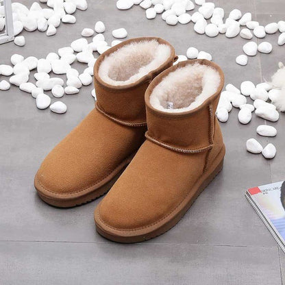 Damen-Winterboots aus Leder mit warmem Futter in Knöchelhöhe zum Hineinschlüpfen in Khaki