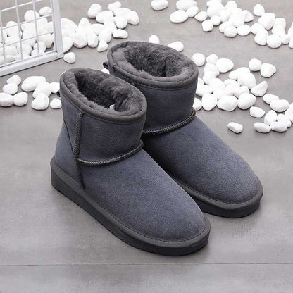 Damen-Winterboots aus Leder mit warmem Futter in Knöchelhöhe zum Hineinschlüpfen in Grau