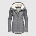 Damen-Winterjacke mit Teddyfutter in der Kapuze, verstellbarer Kapuze und Pattentaschen