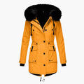 Damen-Winterparka mit Kunstfellkapuze, Tunnelzug in der Taille und Pattentaschen