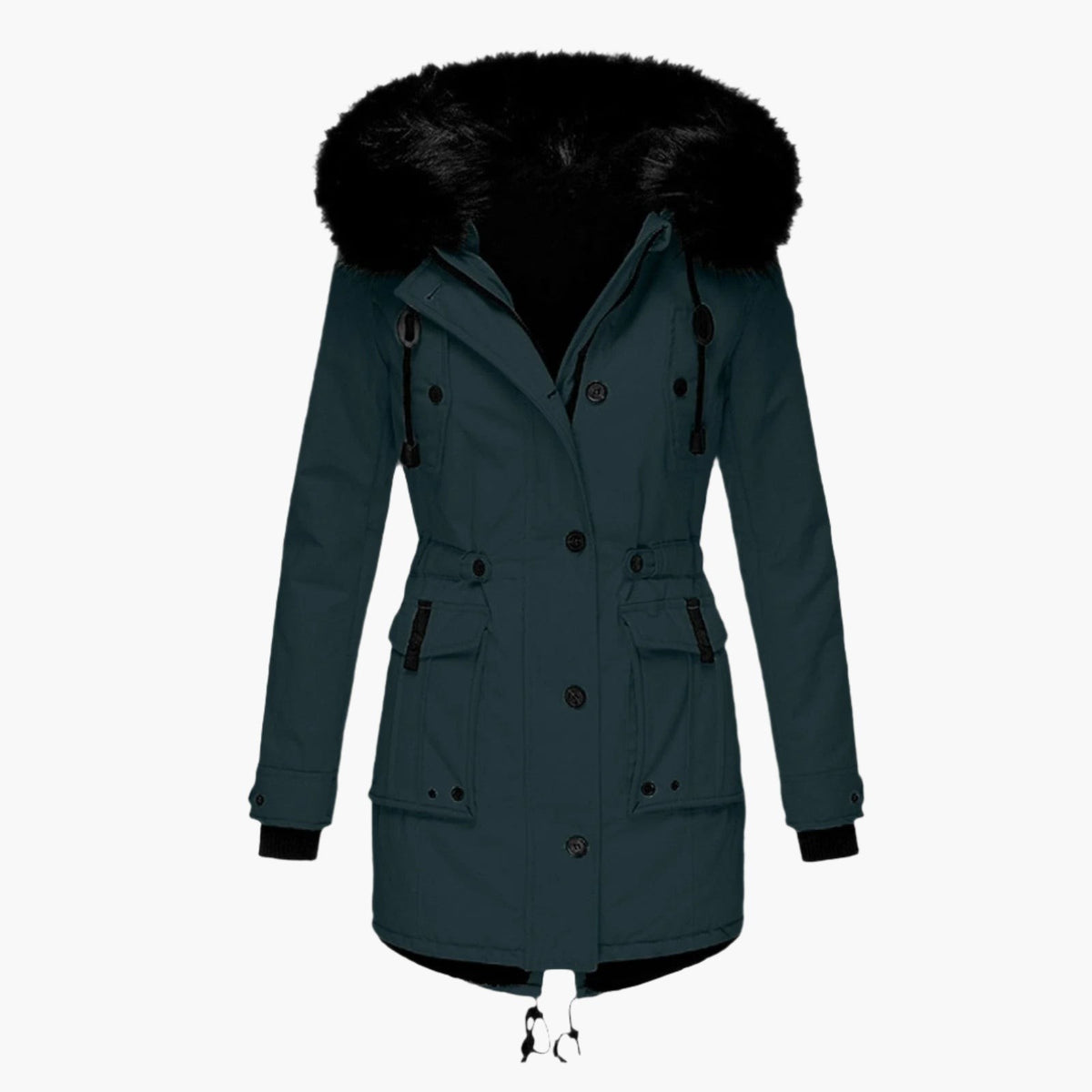 Damen-Winterparka mit Kunstfellkapuze, Tunnelzug in der Taille und Pattentaschen, Ansicht 7