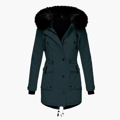 Damen-Winterparka mit Kunstfellkapuze, Tunnelzug in der Taille und Pattentaschen, Ansicht 7