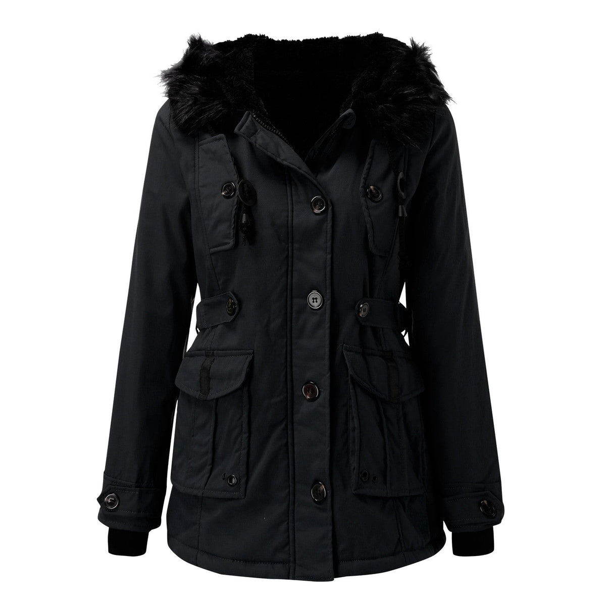 Damen-Winterparka mit Kunstfellkapuze, Tunnelzug in der Taille und Pattentaschen, Ansicht 9