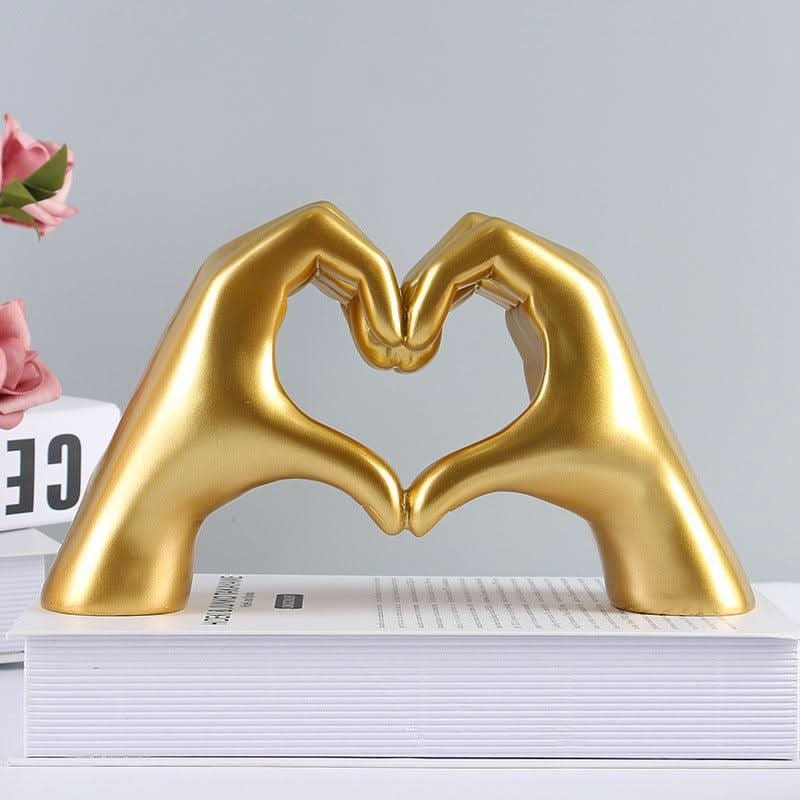 Dekofigur aus Kunstharz in Form von Herz-Händen für Regal, Sideboard und Tisch in Gold (25 x 15 x 7,5 cm)