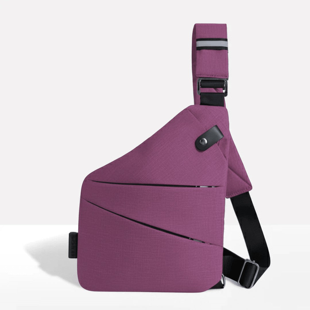 Diebstahlsichere Umhängetasche mit RFID-Schutz, schnittfestem Gurt und wasserabweisendem Polyester in Magenta