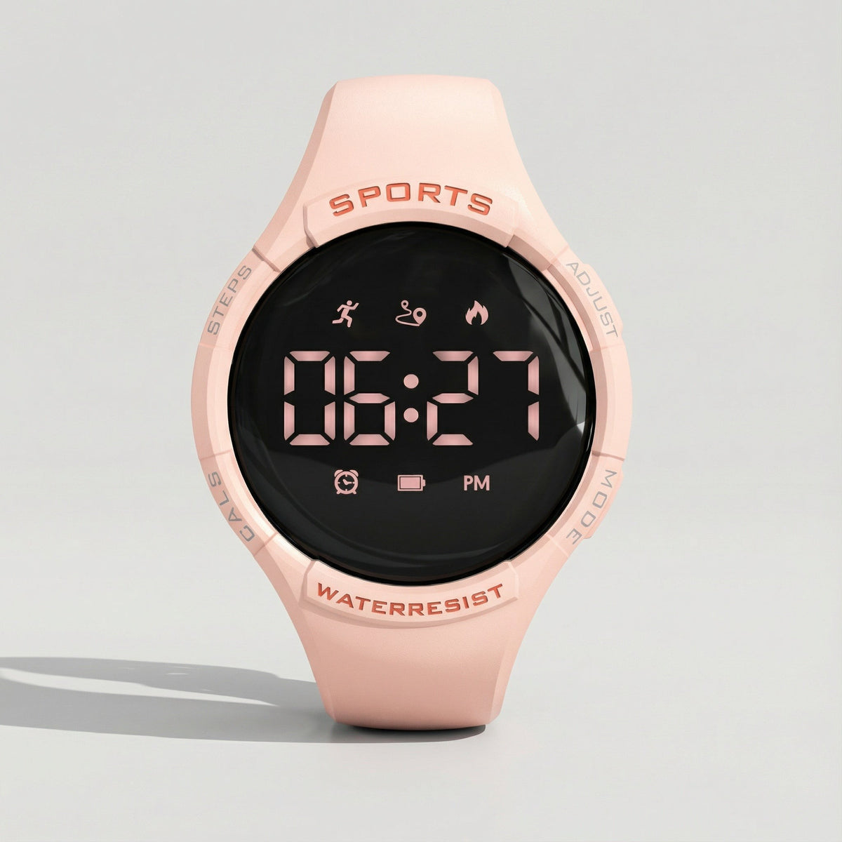 Digitale Sportuhr für Kinder mit Schrittzähler, Vibrationswecker, IP68 und USB-C-Ladung in Apricot