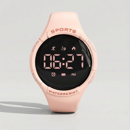 Digitale Sportuhr für Kinder mit Schrittzähler, Vibrationswecker, IP68 und USB-C-Ladung in Apricot