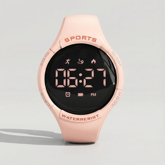 Digitale Sportuhr für Kinder mit Schrittzähler, Vibrationswecker, IP68 und USB-C-Ladung in Apricot