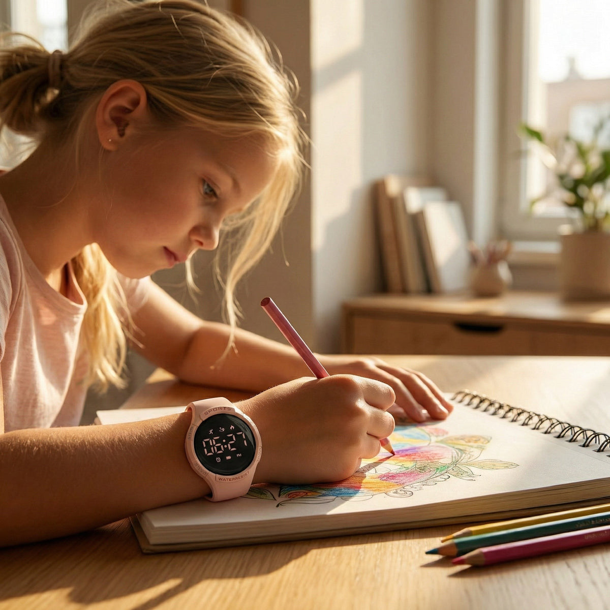 Digitale Sportuhr für Kinder mit Schrittzähler, Vibrationswecker, IP68 und USB-C-Ladung, Ansicht 9