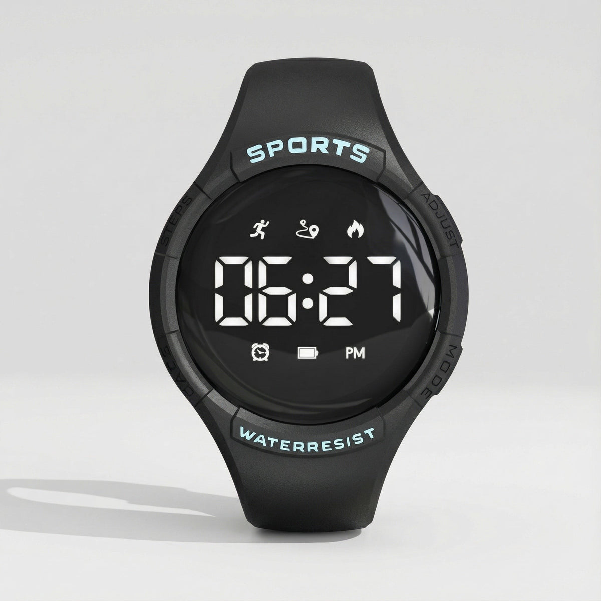 Digitale Sportuhr für Kinder mit Schrittzähler, Vibrationswecker, IP68 und USB-C-Ladung in Schwarz