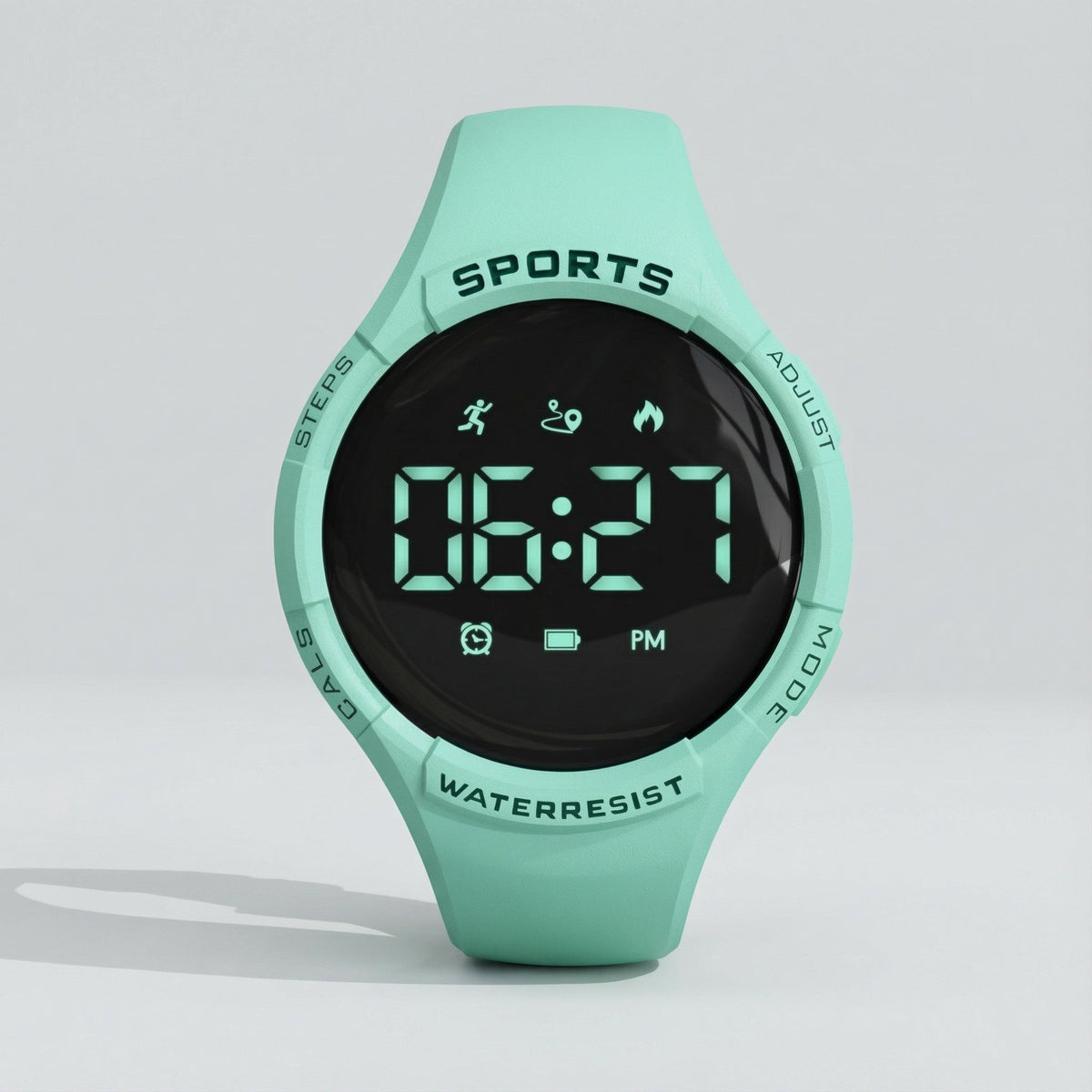 Digitale Sportuhr für Kinder mit Schrittzähler, Vibrationswecker, IP68 und USB-C-Ladung in Mintgrün