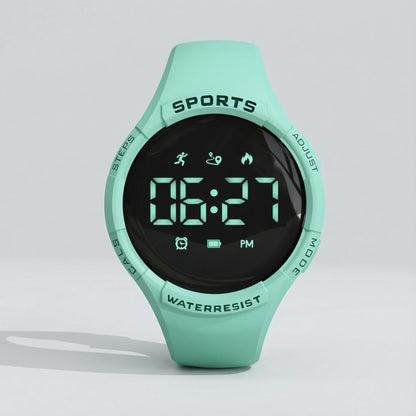 Digitale Sportuhr für Kinder mit Schrittzähler, Vibrationswecker, IP68 und USB-C-Ladung in Mintgrün