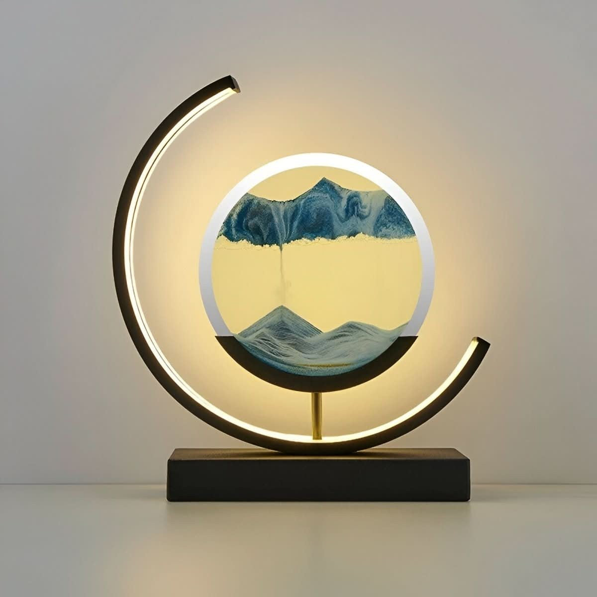 Dimmbare LED-Sandbild-Lampe aus Metall und bleifreiem Glas mit fließendem Sand und drei Lichtfarben, Ansicht 2