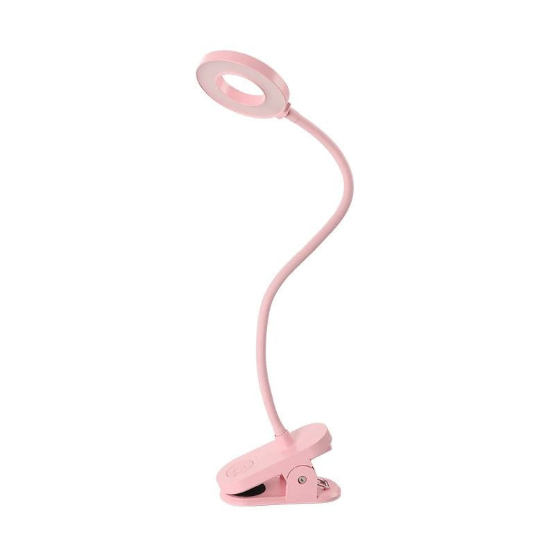 Dimmbare USB-LED-Leselampe mit Klemme und flexiblem Schwanenhals in Rosa