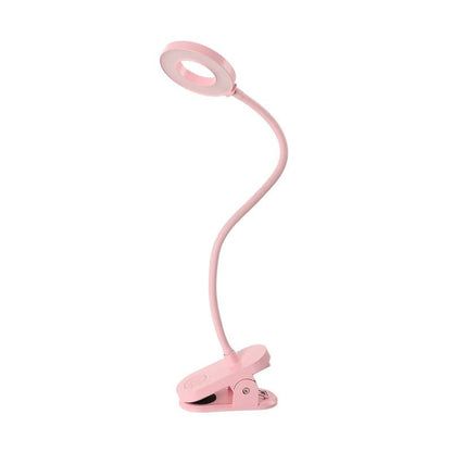 Dimmbare USB-LED-Leselampe mit Klemme und flexiblem Schwanenhals in Rosa