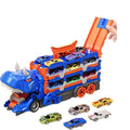 Dinosaurier-Transporter mit Startrampe, Stauraum und 6 Spielzeugautos aus Metall