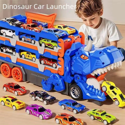 Dinosaurier-Transporter mit Startrampe, Stauraum und 6 Spielzeugautos aus Metall, Ansicht 2