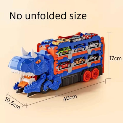 Dinosaurier-Transporter mit Startrampe, Stauraum und 6 Spielzeugautos aus Metall, Ansicht 3