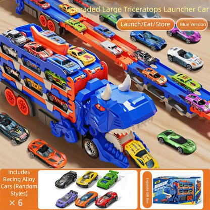 Dinosaurier-Transporter mit Startrampe, Stauraum und 6 Spielzeugautos aus Metall, Ansicht 4