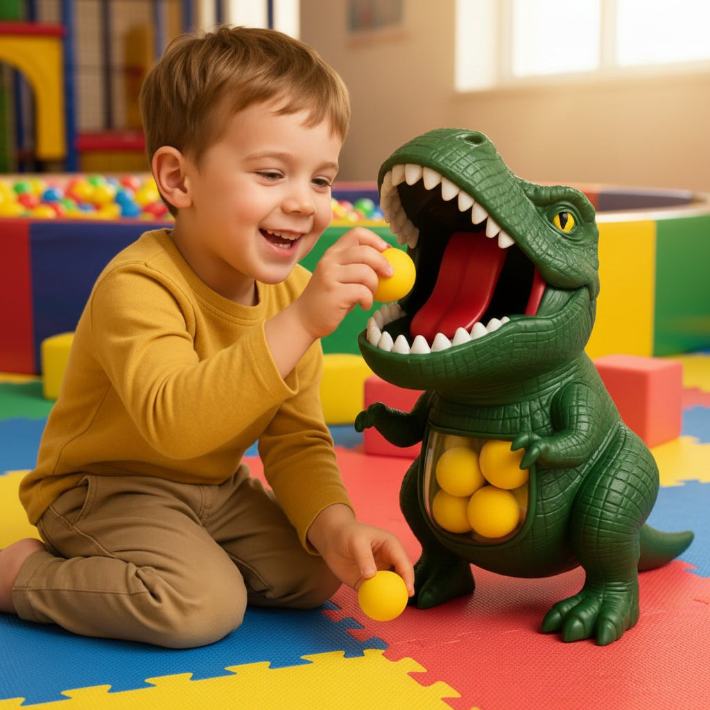 Dinosaurier-Zielspiel mit Pump-Blaster und Softschaumbällen für Kinder drinnen und draußen, Ansicht 3