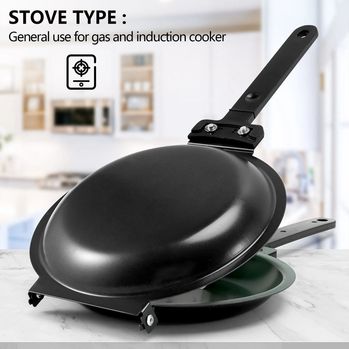 Doppelseitige Wendepfanne mit Antihaftbeschichtung für Pfannkuchen und Spiegeleier, Ansicht 4