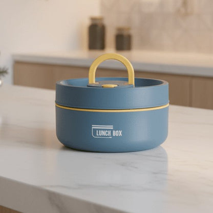 Doppelwandige Thermo-Lunchbox aus Edelstahl mit auslaufsicherem Deckel und Tragetasche in Blau