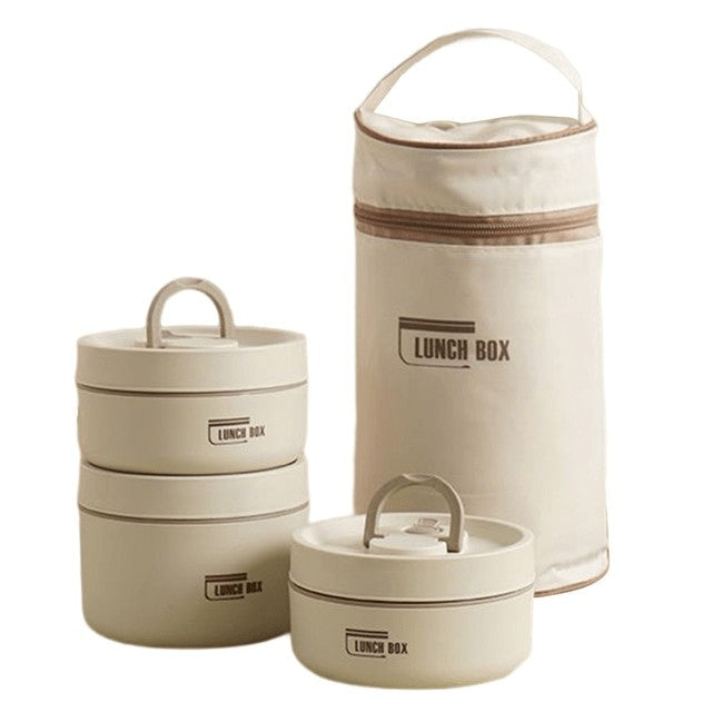 Doppelwandige Thermo-Lunchbox aus Edelstahl mit auslaufsicherem Deckel und Tragetasche in Weiß