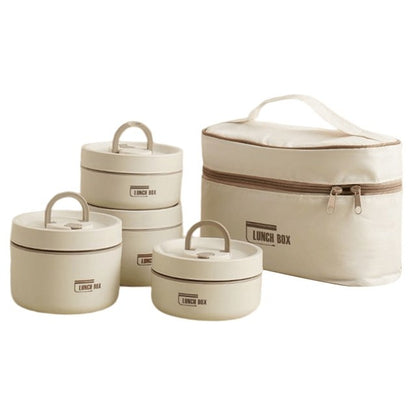 Doppelwandige Thermo-Lunchbox aus Edelstahl mit auslaufsicherem Deckel und Tragetasche in Weiß