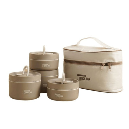 Doppelwandige Thermo-Lunchbox aus Edelstahl mit auslaufsicherem Deckel und Tragetasche in Braun