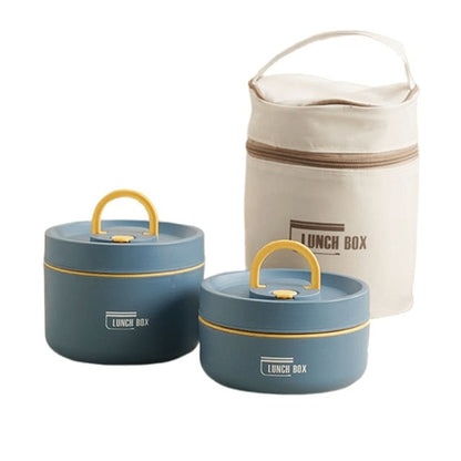 Doppelwandige Thermo-Lunchbox aus Edelstahl mit auslaufsicherem Deckel und Tragetasche in Blau