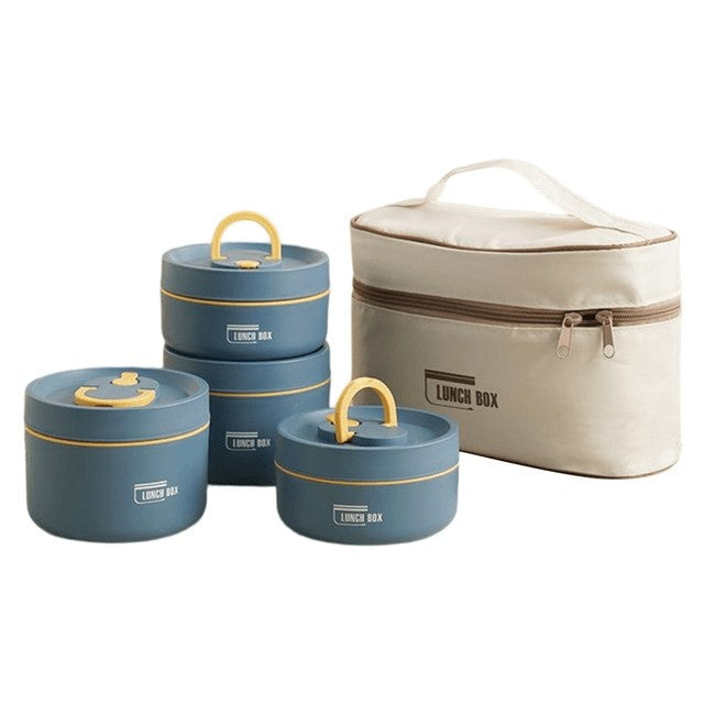 Doppelwandige Thermo-Lunchbox aus Edelstahl mit auslaufsicherem Deckel und Tragetasche in Blau