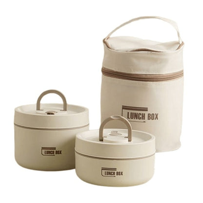 Doppelwandige Thermo-Lunchbox aus Edelstahl mit auslaufsicherem Deckel und Tragetasche in Weiß