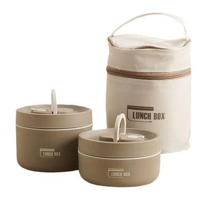 Doppelwandige Thermo-Lunchbox aus Edelstahl mit auslaufsicherem Deckel und Tragetasche in Braun