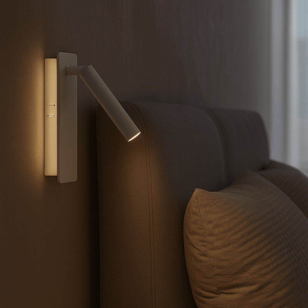 Drehbare LED-Wandleuchte mit schwenkbarem Leselicht, dimmbar mit warmem und kaltem Licht fürs Bett in Weiß