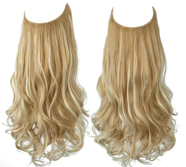 Echthaar-Extensions mit Drahtband zum Aufsetzen, hitzebeständig bis 180 °C in Gold & Blond