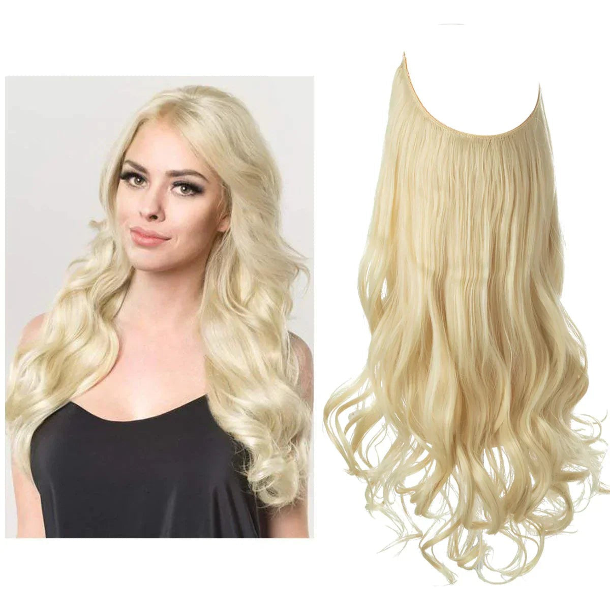 Echthaar-Extensions mit Drahtband zum Aufsetzen, hitzebeständig bis 180 °C in Hellblond