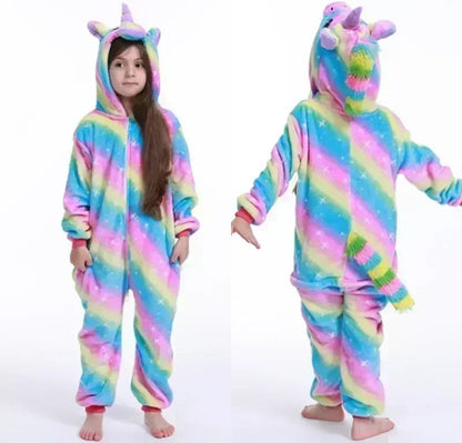 Einhorn-Onesie aus Fleece mit Kapuze, Horn, Ohren und Schweif als Schlafanzug, Ansicht 2