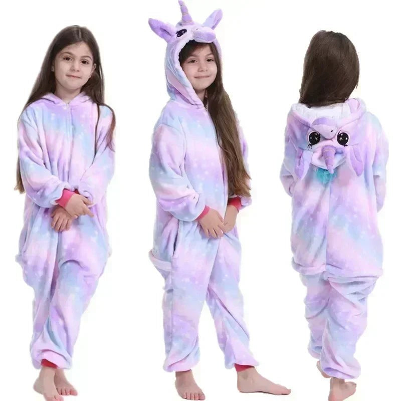 Einhorn-Onesie aus Fleece mit Kapuze, Horn, Ohren und Schweif als Schlafanzug, Ansicht 3