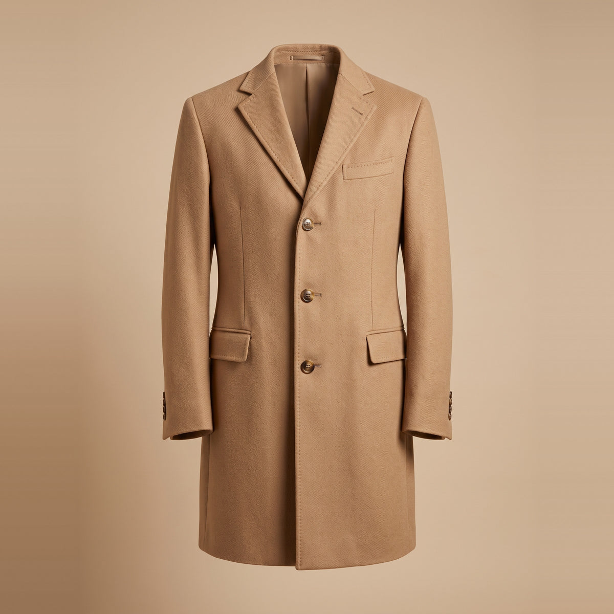 Einreihiger Herren-Wollmantel in Camel, Vorderansicht