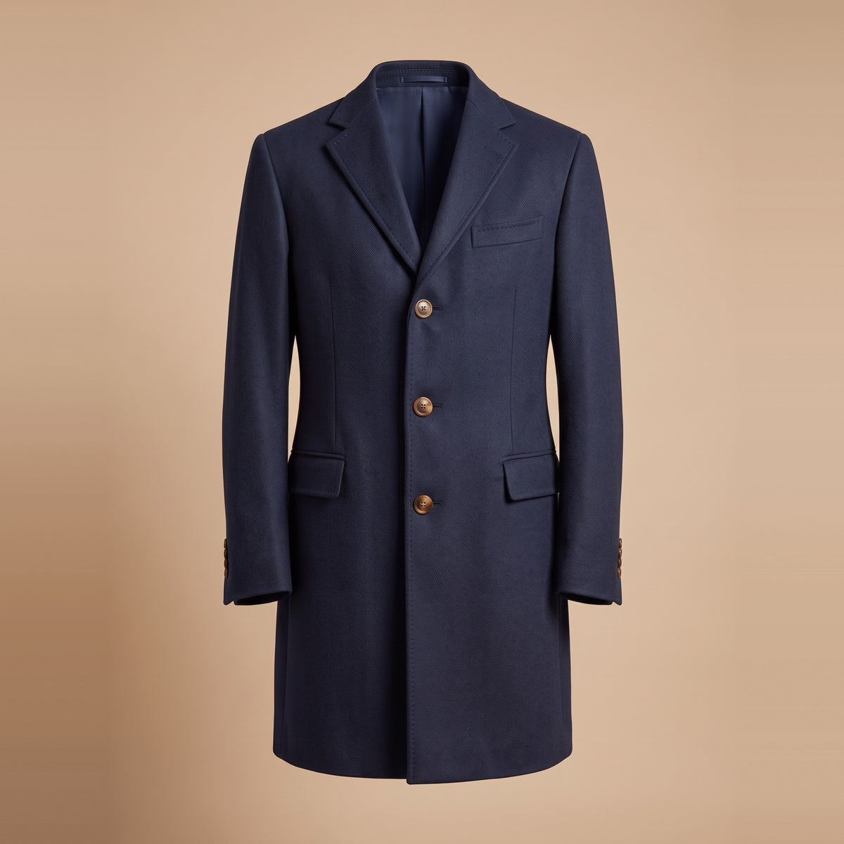 Einreihiger Herren-Wollmantel in Navy, Vorderansicht