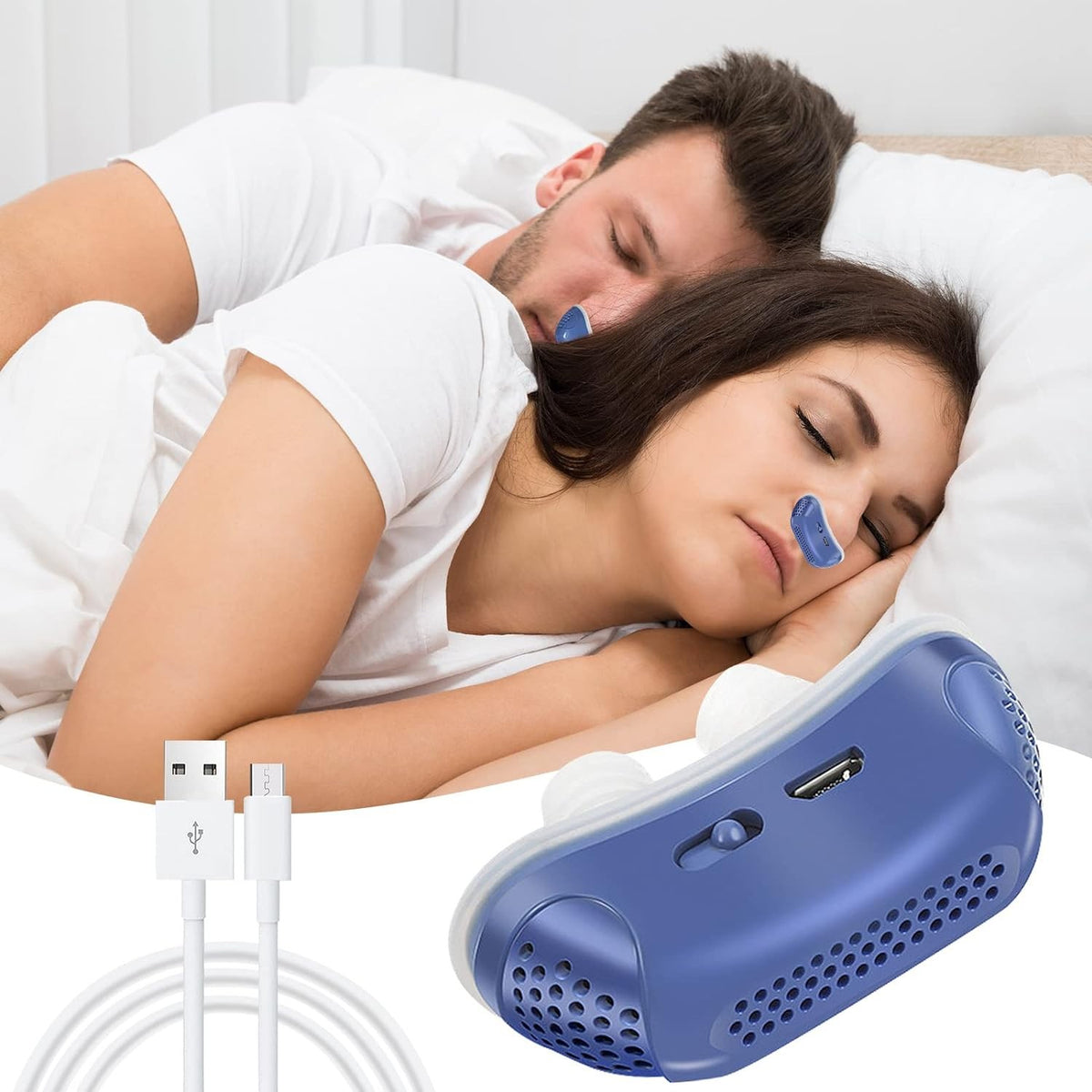 Blauer Nasenclip aus Silikon mit USB-Ladekabel