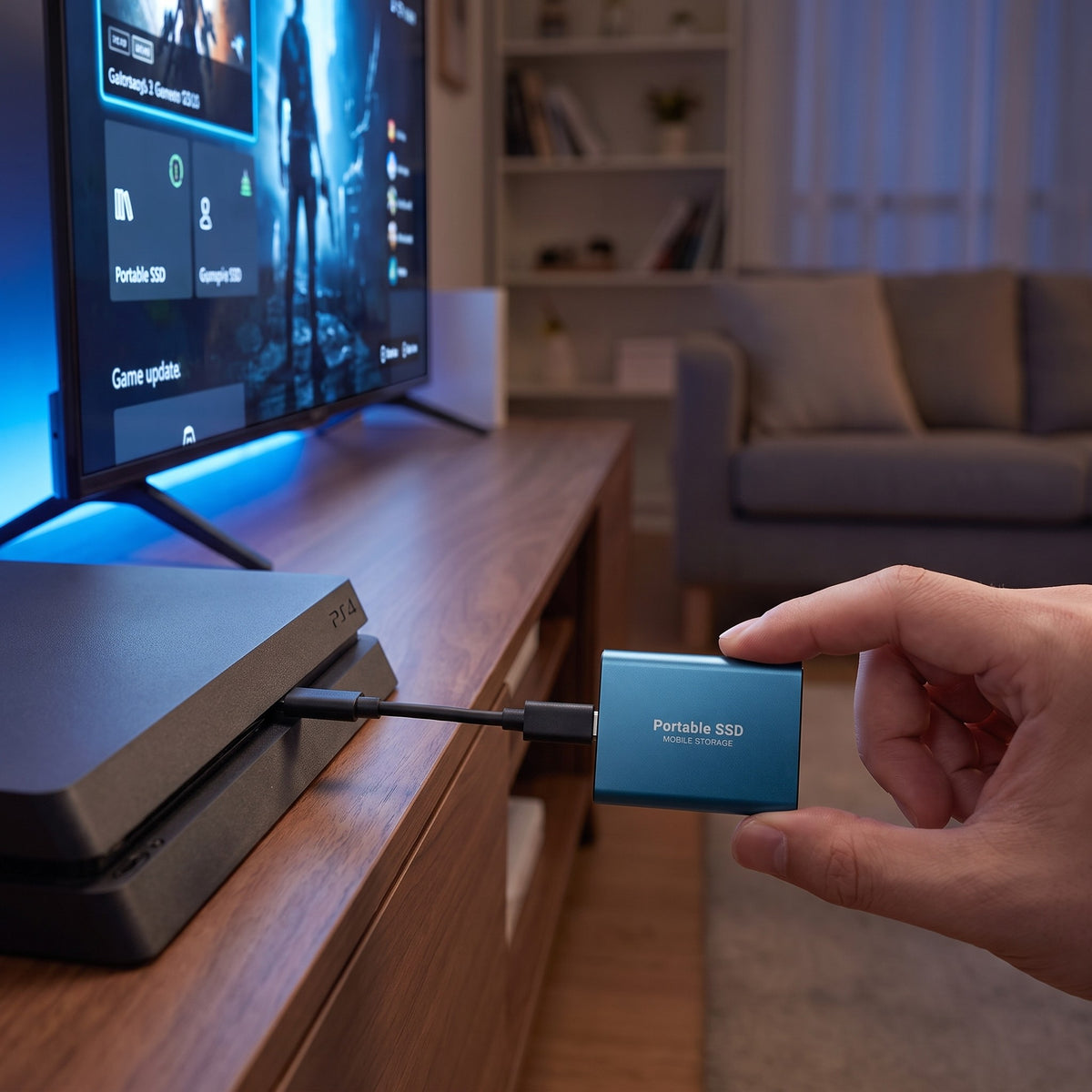 Externe SSD für PS5 und Xbox mit USB-C, Aluminiumgehäuse und Silikonrand, Ansicht 5