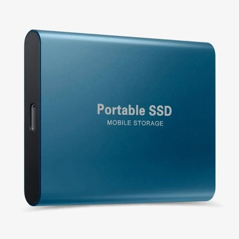 Externe SSD für PS5 und Xbox mit USB-C, Aluminiumgehäuse und Silikonrand in Blau